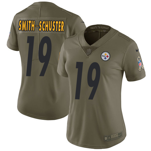 Nike Steelers #19 JuJu Smith-Schuster Olive Women's Stitched NFL Limited Salute to Service Jersey